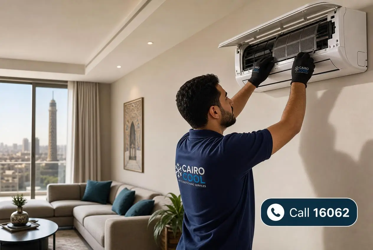 Agent Site technician servicing an air conditioner in Cairo
